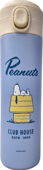 PEANUTS 史努比 一鍵開啟彈跳真空保溫瓶, 湖藍色, 500ml, 1個