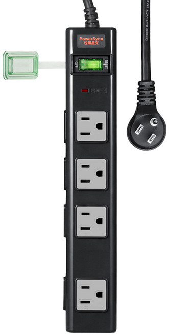 PowerSync 群加 高耐燃3孔 + 2孔8插防雷擊延長用電源線組 TN8M0018 27 x 5 x 3.6cm, 1.8m, 黑色, 1組