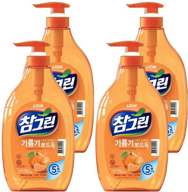 참그린 천혜향 기름기 뽀드득 주방세제, 965ml, 4개