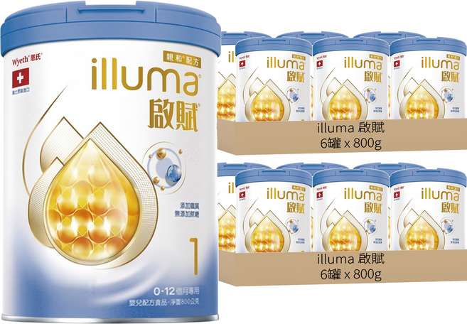 illuma 啟賦 嬰兒配方奶粉 新升級 1號 0~12個月, 800g, 1罐, 12罐