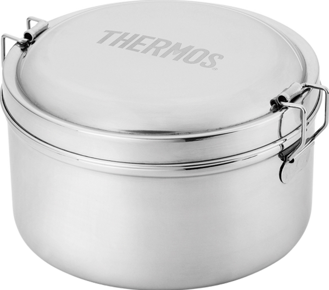 THERMOS 膳魔師 不銹鋼便當盒 SUS304不銹鋼材質 雙層設計附菜盒 1000ml, 不鏽鋼銀色, 1個
