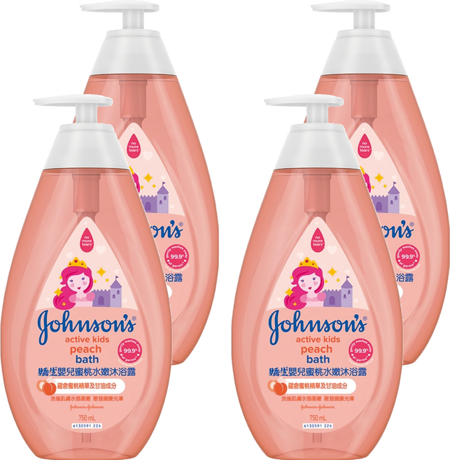 Johnson's 嬌生 嬰兒蜜桃水嫩沐浴露, 750ml, 4瓶