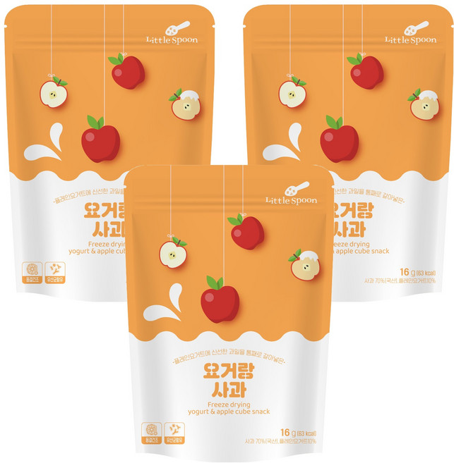리틀스푼 요거랑 동결건조 요거트 큐브 스낵, 사과, 16g, 3개