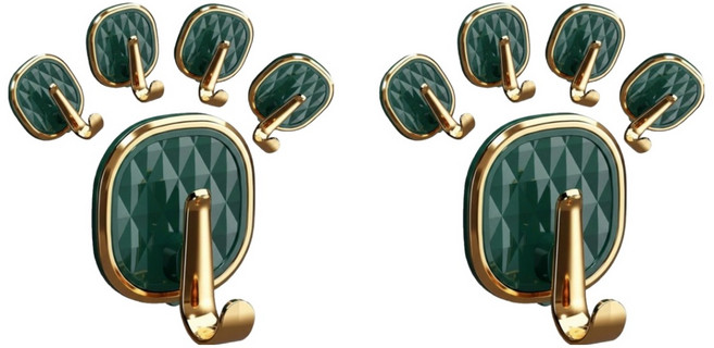 벨로나이트 욕실 화장실 주방 거실 문뒤 골드 테두리 수건후크 세트, 딥그린, 10개