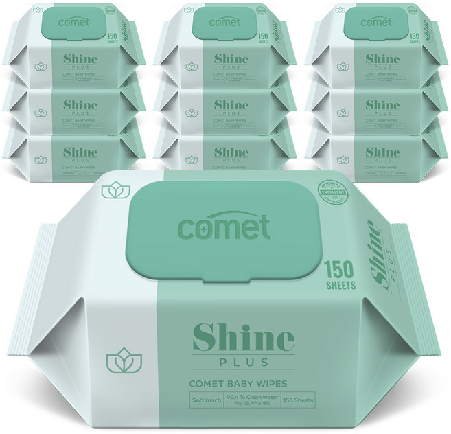 코멧 아기물티슈 샤인 플러스 캡형, 40g, 150매, 6개