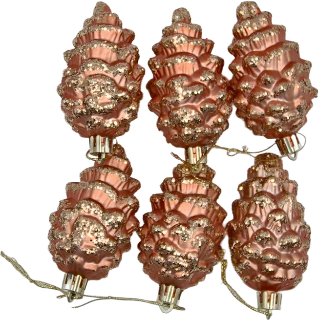 彩繪立體松果 6入, 玫瑰金, 1組