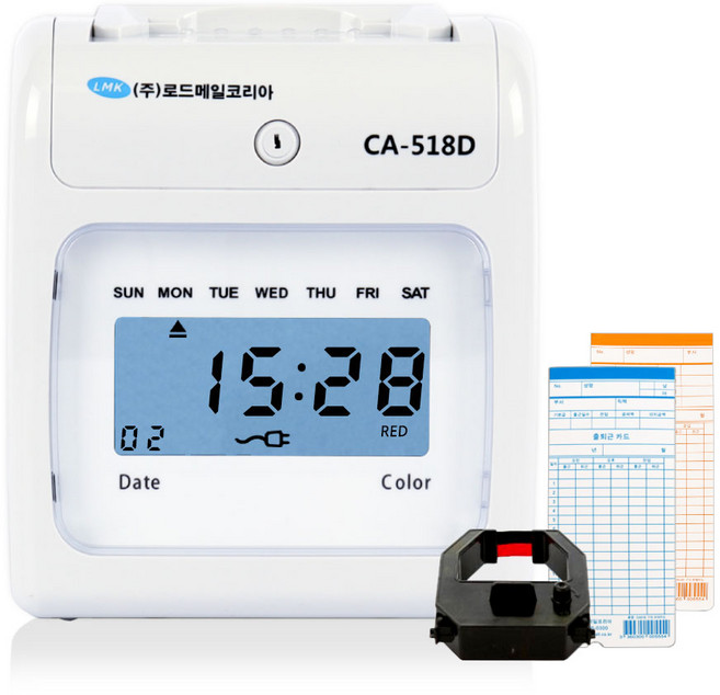 로드메일코리아 컴팩트 디지털 출퇴근기록기 + 출퇴근카드 100매, CA-518D 화이트, 1세트