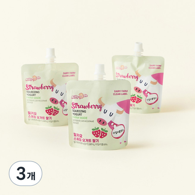 밀키요 스퀴징 요거트 딸기, 120ml, 3개입, 3개