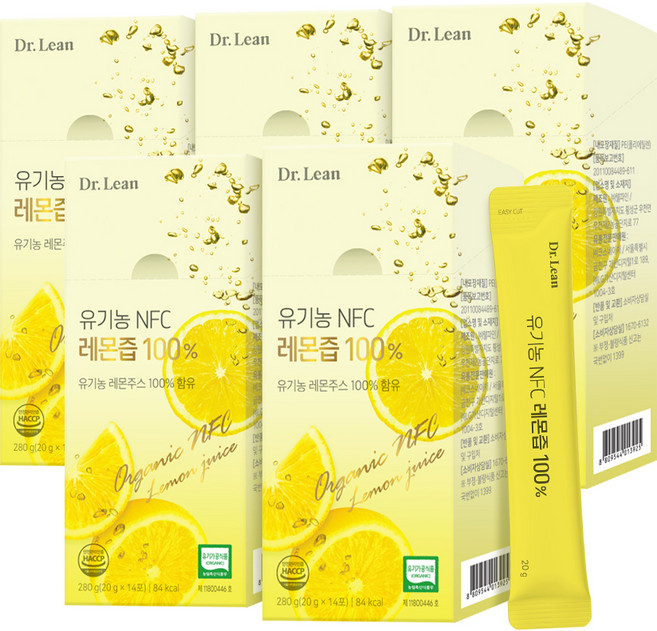 닥터린 유기농 NFC 레몬즙, 280g, 5개