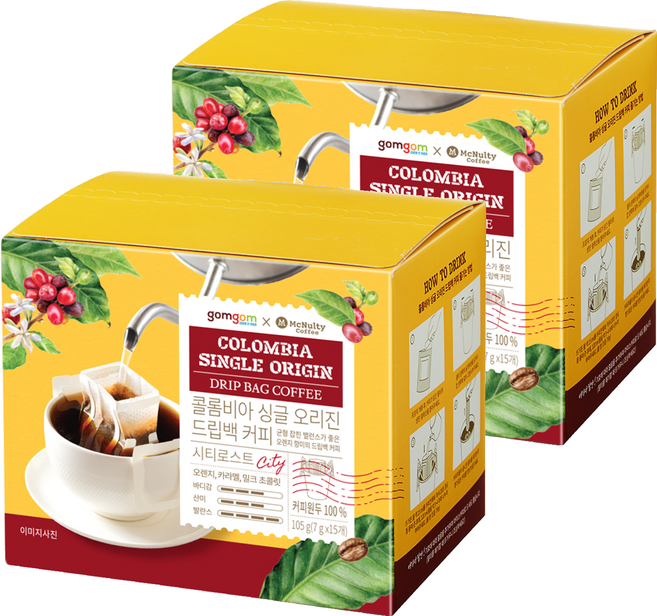 곰곰 콜롬비아 싱글오리진 드립백 커피, 7g, 15개입, 2개
