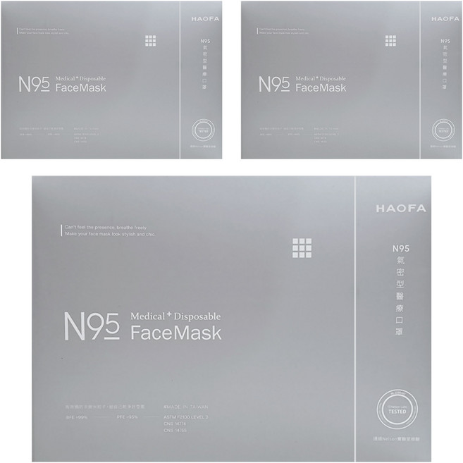 HAOFA 氣密型N95立體醫療口罩 防曬活性碳款 S, 30片, 3個, 礫岩碳