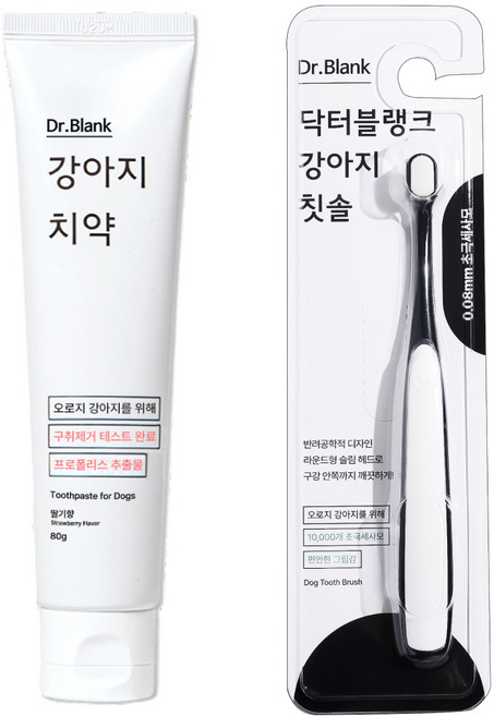 닥터블랭크 강아지 구강관리 치약 딸기맛 + 초미세모 칫솔 세트, 80g, 1세트