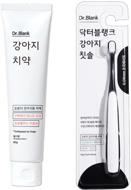 닥터블랭크 강아지 구강관리 치약 딸기맛 + 초미세모 칫솔 세트, 80g, 1세트 - 쿠팡