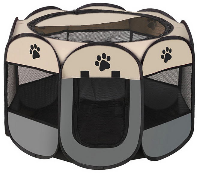 八角折疊寵物帳篷 L號 灰色 防水設計 優質牛津布 帶可拆卸天窗, 1個
