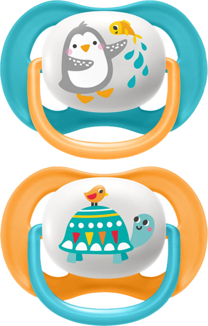 PHILIPS 飛利浦 AVENT 新安怡 透氣安撫奶嘴 動物造型 SCF080-07, 6~18個月, 企鵝 + 烏龜, 1套
