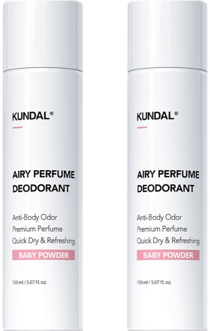 쿤달 에어리퍼퓸 데오드란트 스프레이 베이비파우더향, 150ml, 2개