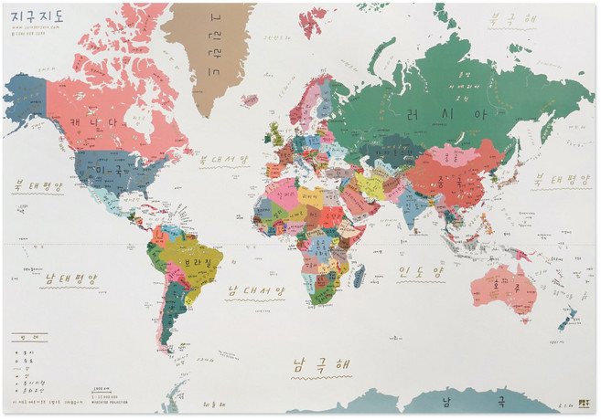 제로퍼제로 지구지도 포스터 한글 세계지도 베이지