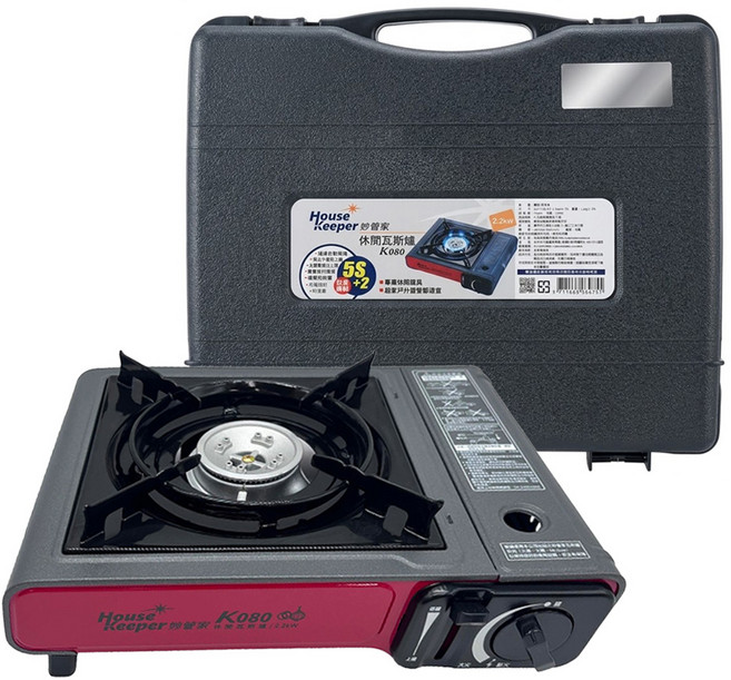 HouseKeeper 妙管家 卡式爐 附硬盒, 黑色 + 紅色, 1個