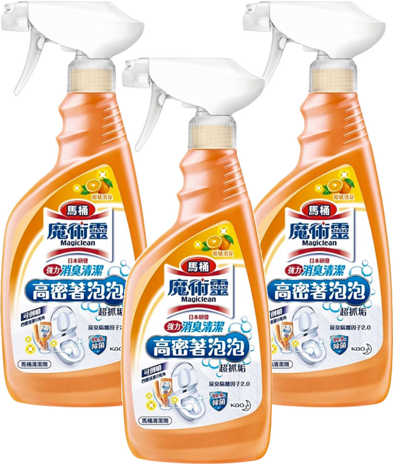 Kao 花王 Magiclean 魔術靈 台灣公司貨 高密泡馬桶清潔劑 噴槍式 柑橘消臭, 500ml, 3瓶