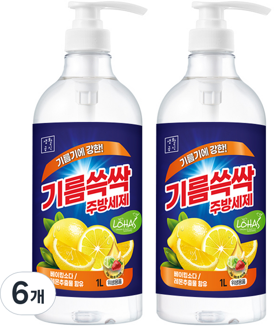 생활공식 기름쓱싹 주방세제, 1L, 6개