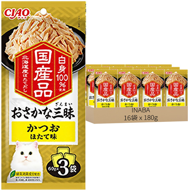 INABA CIAO 啾嚕 豪華魚三昧餐包, 180g, 16個, 鰹魚 + 干貝