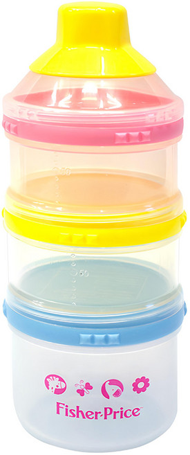 Fisher-Price 費雪 奶粉分裝盒3件組 可單獨分離使用 可定量保存奶粉 熱水消毒OK 藥水消毒OK 微波爐OK, 粉色 + 黃色 + 藍色, 1組