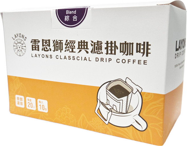 LAYONS COFFEE 雷恩獅咖啡 經典濾掛式咖啡禮盒, 10g, 20包, 1盒