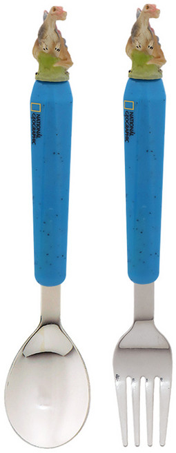 릴팡 내셔널지오그래픽 키즈 리얼네이쳐 스테인리스 스틸 스피노사우루스 스푼 + 포크 세트, 혼합색상, 1세트