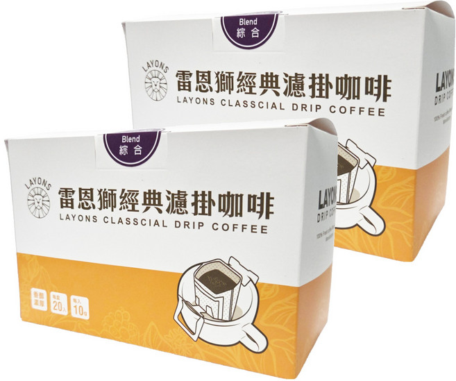 LAYONS COFFEE 雷恩獅咖啡 經典濾掛式咖啡禮盒, 10g, 20包, 2盒