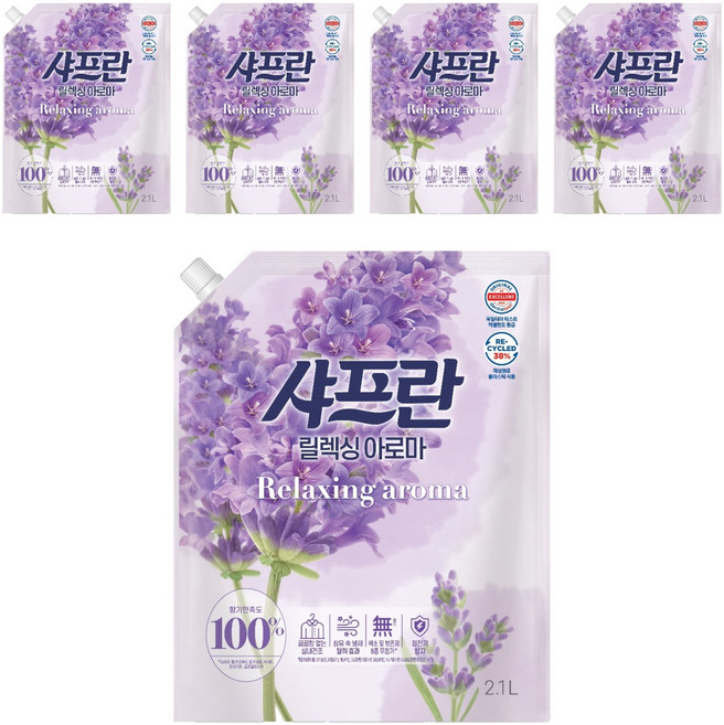 샤프란 섬유 유연제 릴렉싱 아로마 리필, 2.1L, 5개