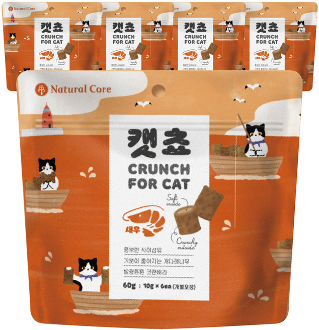 네츄럴코어 캣쵸 고양이 간식, 새우맛, 60g, 5개