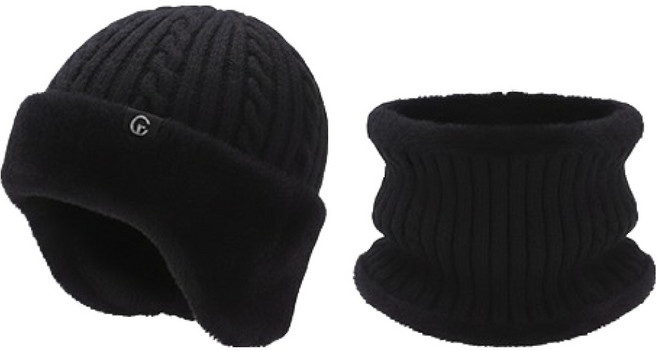 키포포 한겨울 겨울 스포츠 보드 스키 방한 모자 + 목도리 세트, 검정색, 1세트