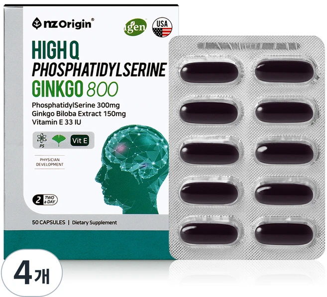 엔젯오리진 하이큐 포스파티딜세린 징코 800, 50정, 4개 - 쿠팡