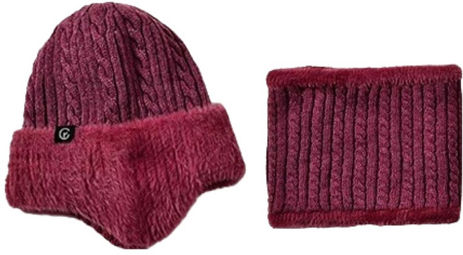 키포포 한겨울 겨울 스포츠 보드 스키 방한 모자 + 목도리 세트, 와인색, 1세트