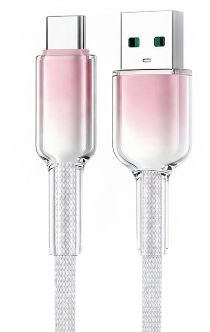 樂樂 冰晶頭 USB-TYPE-C 彩色编織快充電線 120W, 灰白粉, 1個, 100cm