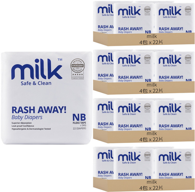 milk 鎖水芯牛奶尿布 黏貼型 ~5kg, 352片, NB