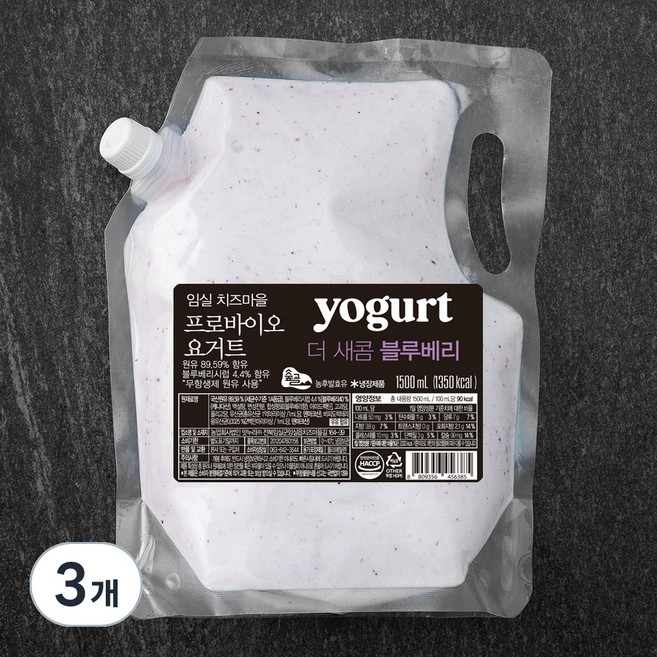 임실치즈마을 요거트 더 새콤 블루베리, 1.5L, 3개