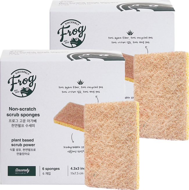 SINCERELY Frog 龍舌蘭纖維防刮菜瓜布, 6入, 2盒