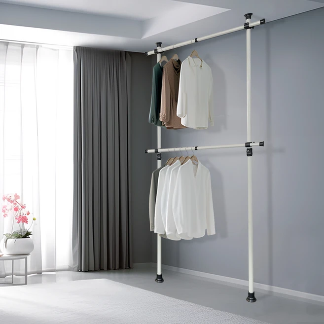 가화홈시스 기본형 2단 옷걸이 행거 NLB2200, 아이보리 + 검정 - 쿠팡