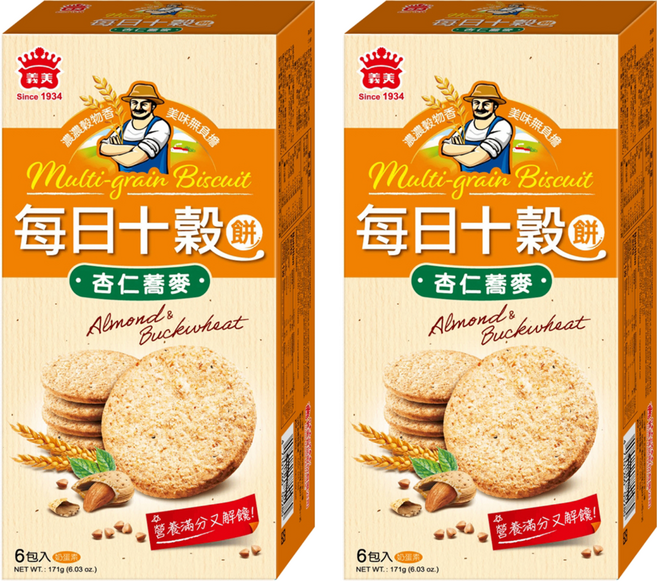 義美 每日十穀養生餅 杏仁蕎麥, 171g, 2盒