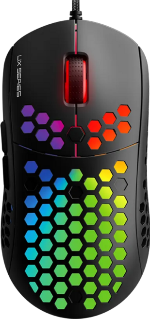 FANTECH HIVE UX2 酷炫RGB輕量電競滑鼠 七檔DPI切換 最高達12000dpi 6個自定義按鍵 蜂巢散熱設計 Pixart 3360光學感應器, 黑色