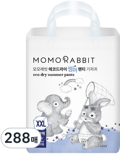 모모래빗 에코드라이 썸머 팬티 기저귀 아동용, 점보형(2XL), 288매