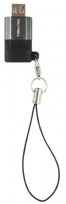 POLYWELL 寶利威爾 USB Micro-B轉USB-A 轉接器 OTG功能, 3.9cm, 銀色 + 黑色, 1條