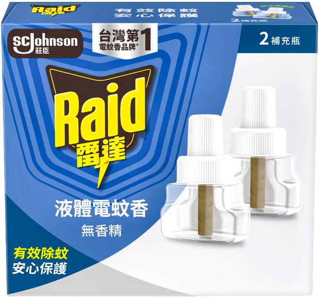 Raid 雷達 超智慧薄型液體電蚊香補充瓶 無臭無味 2瓶, 82ml, 1盒