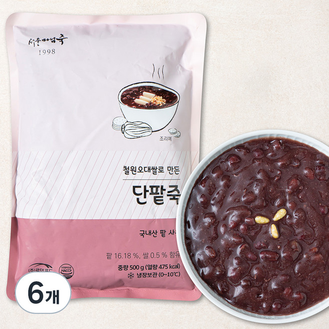 서울마님죽 단팥죽 (냉장), 500g, 6개