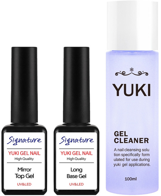 유키 젤네일 시그니처 클리어 세트, 1세트, 미러탑젤 7ml + 롱베이스젤 7ml + 젤클리너 100ml