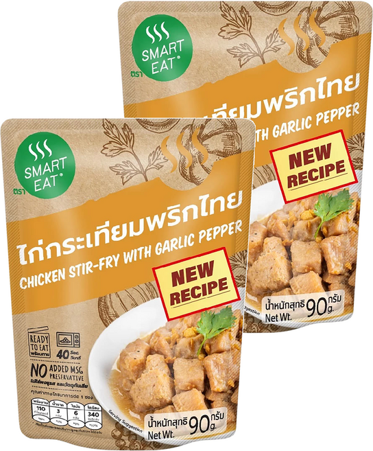 SMART EAT 黑胡椒大蒜打拋雞肉即食調理包, 90g, 2包