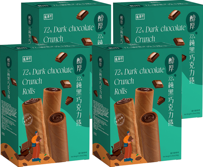 盛香珍 醇厚72%純黑巧克力風味捲, 180g, 4盒
