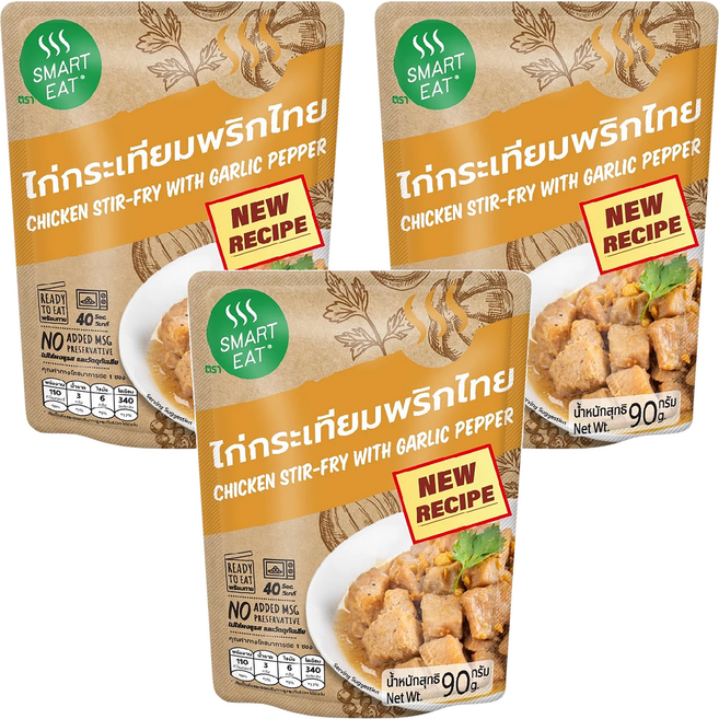 SMART EAT 黑胡椒大蒜打拋雞肉即食調理包, 90g, 3包