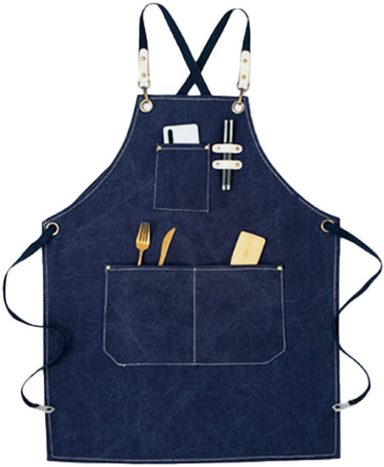 디오셀 프리미엄 심플 캔버스 포켓 앞치마, 네이비, 1개